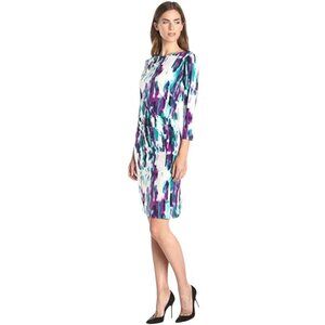 Calvin Klein Three-Quarter-Sleeve Ruched Tie Dye Dress, Women's Size S